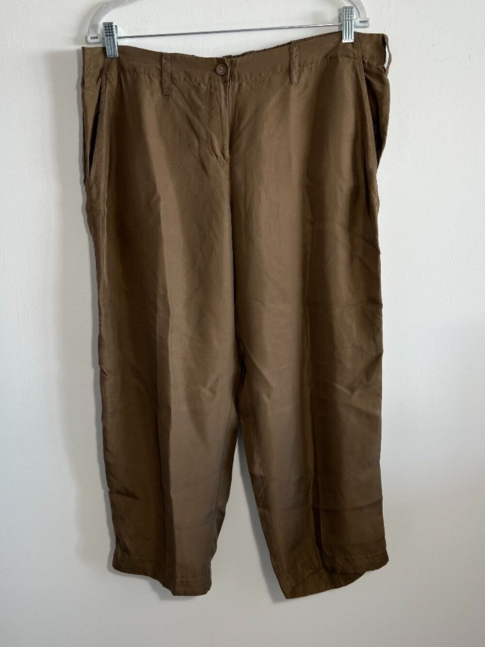 Eileen Fisher 100% Silk pants Size L Khaki Brown